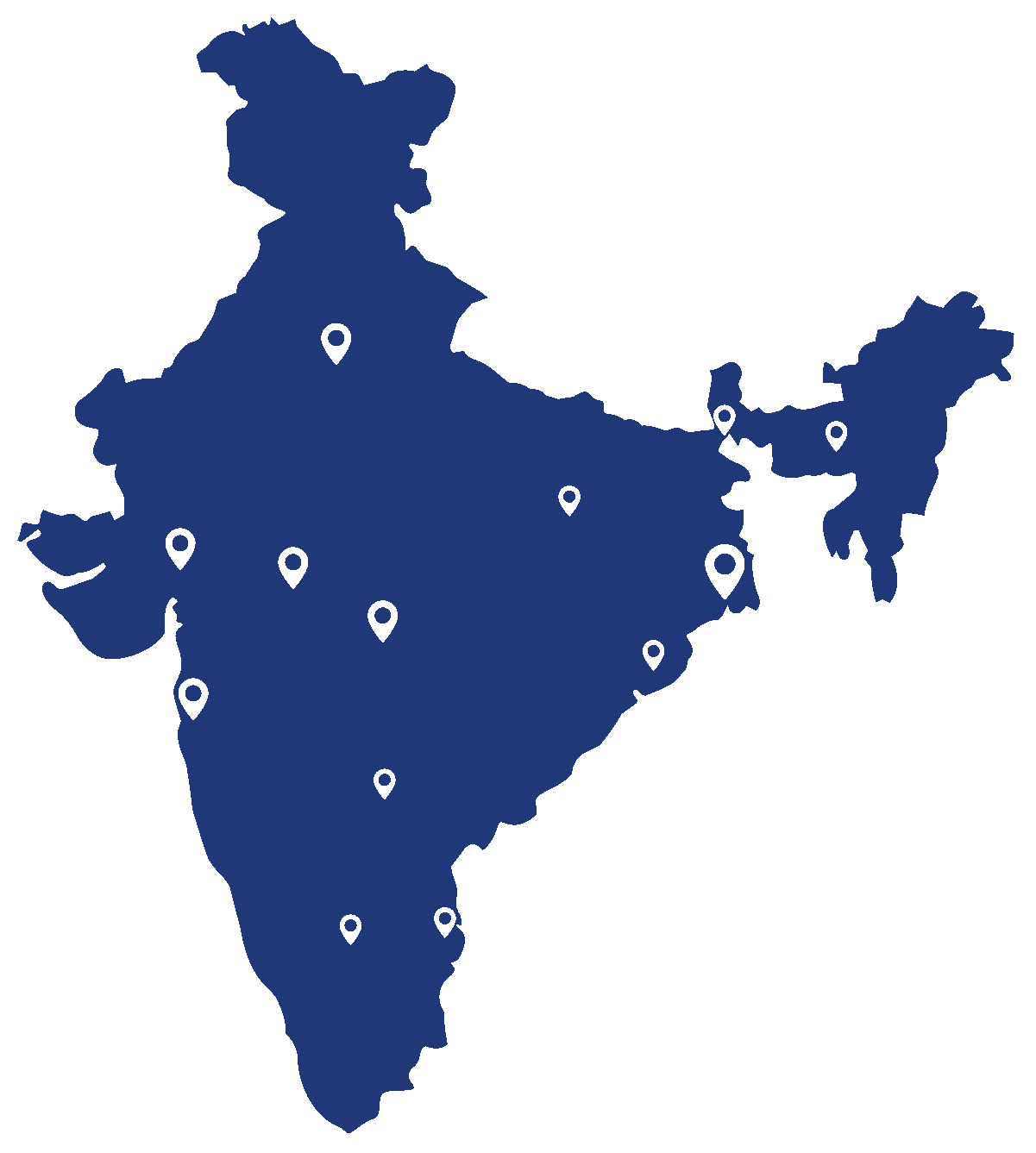 Map of India showing Roadlines India branch locations